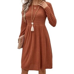 Women’s Long Sleeve Round Neck A-Line Dress